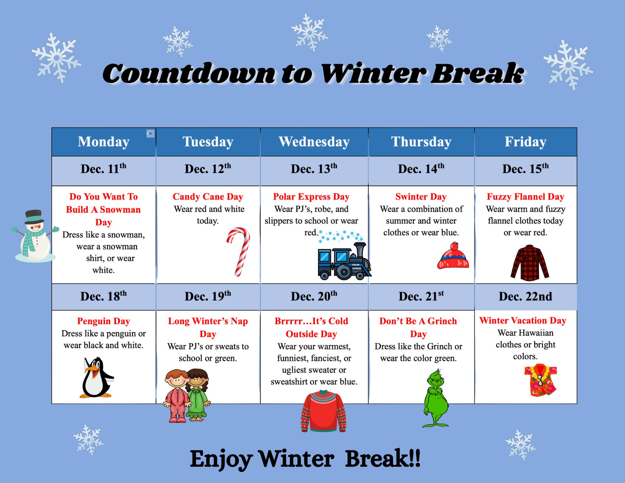 Winter Break 2023 Schedule / Dates